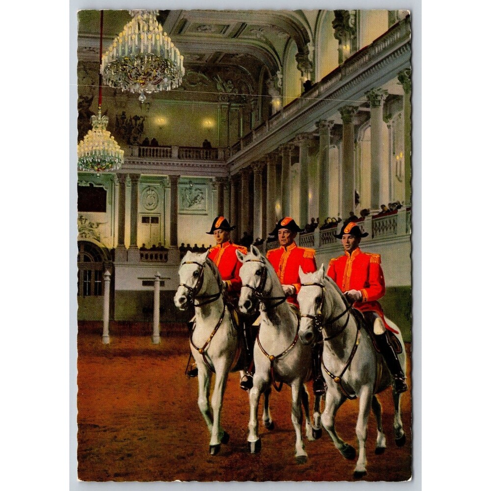 Spanish Riding School Vienna Postcard Pas de Trois Lipizzaner Horses Vintage